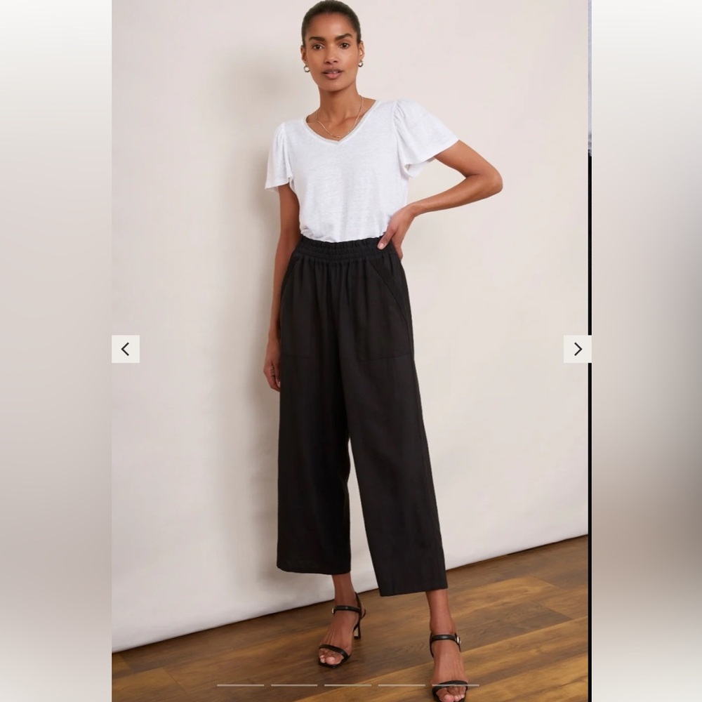 Abercrombie Black Linen Wide Leg Pull On Pant Size Large Regular Cropped